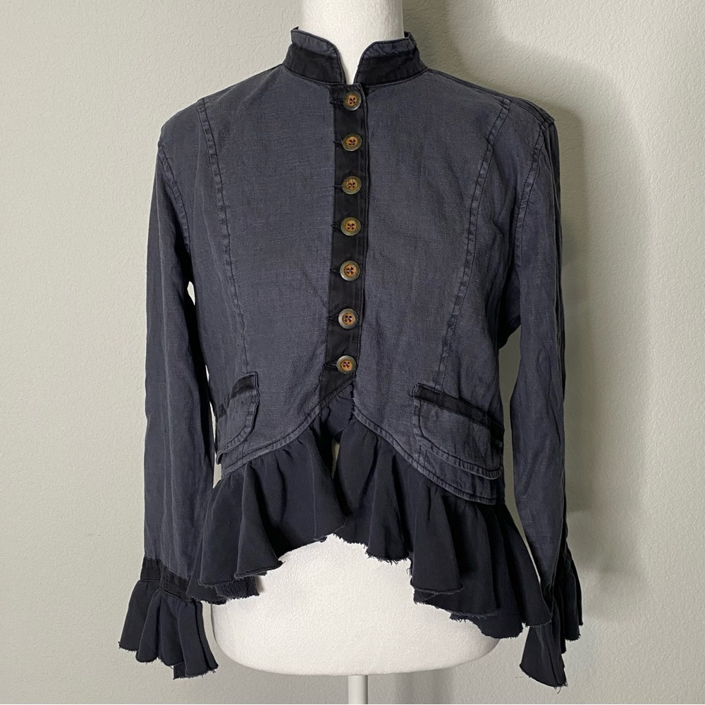 Sundance Size PM Petite Laurel Legends Jacket Gray Black Military Ruffle